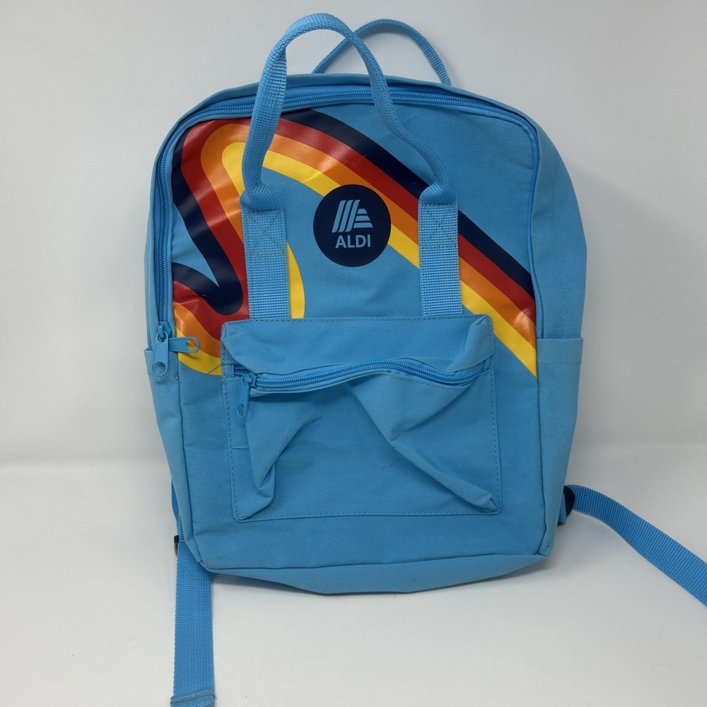 Aldi 2023 Gear Blue Rainbow Backpack/Laptop Bag with Side Pockets and Logo